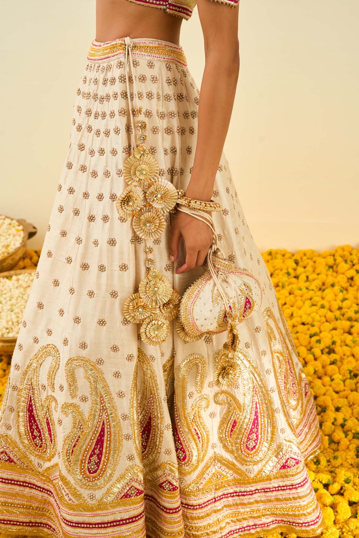 Shahnaz Daisy Ivory lehenga with blouse and dupatta - Image 5