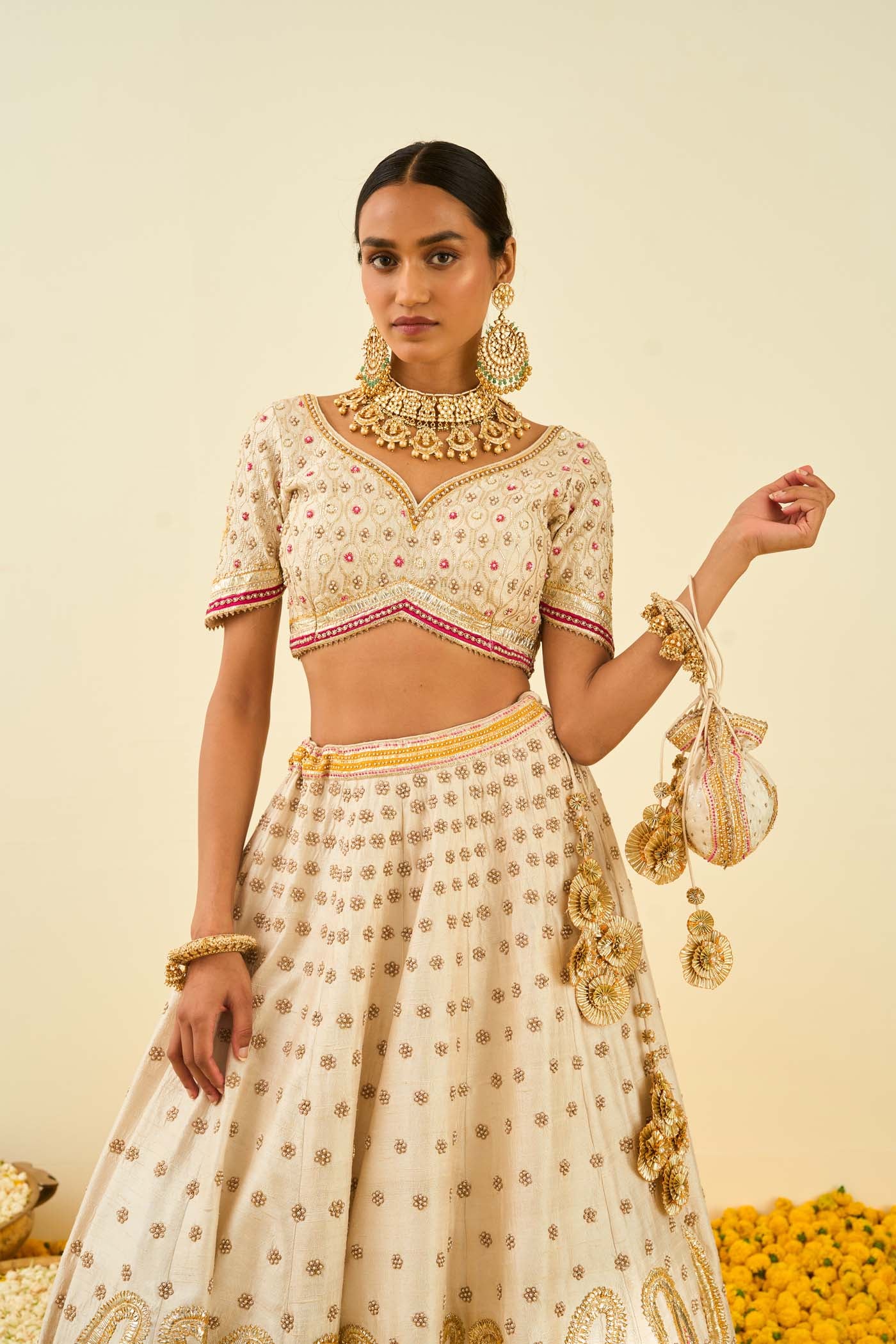 Shahnaz Daisy Ivory lehenga with blouse and dupatta - Image 6