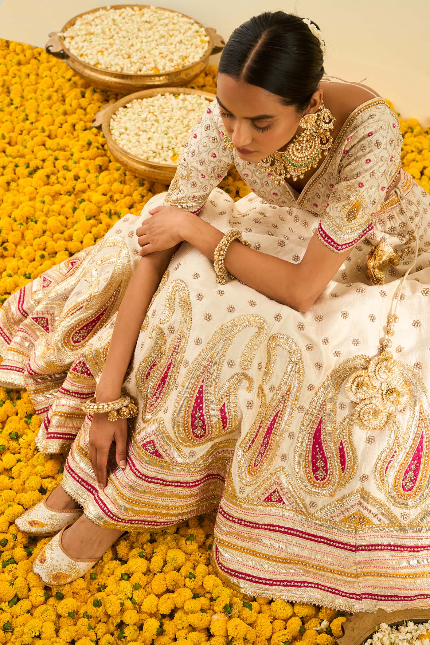 Shahnaz Daisy Ivory lehenga with blouse and dupatta - Image 8
