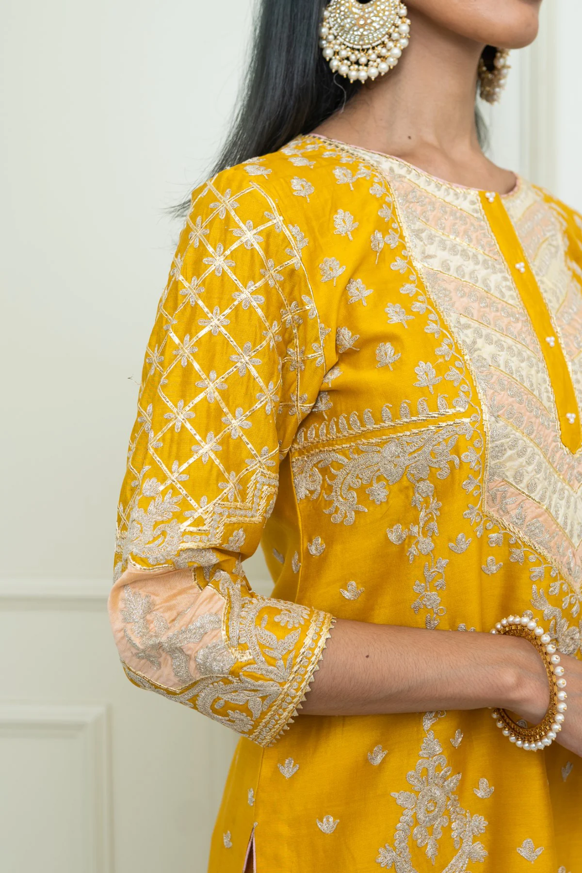 Shaira - Glaze Mustard Straight kurta with sharara and odhni - Image 3